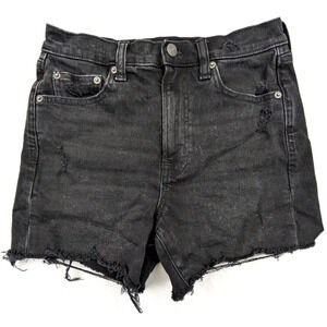 Gap SZ 27/4 4" High Rise Black Denim Shorts Zip Up Cut Off 0189